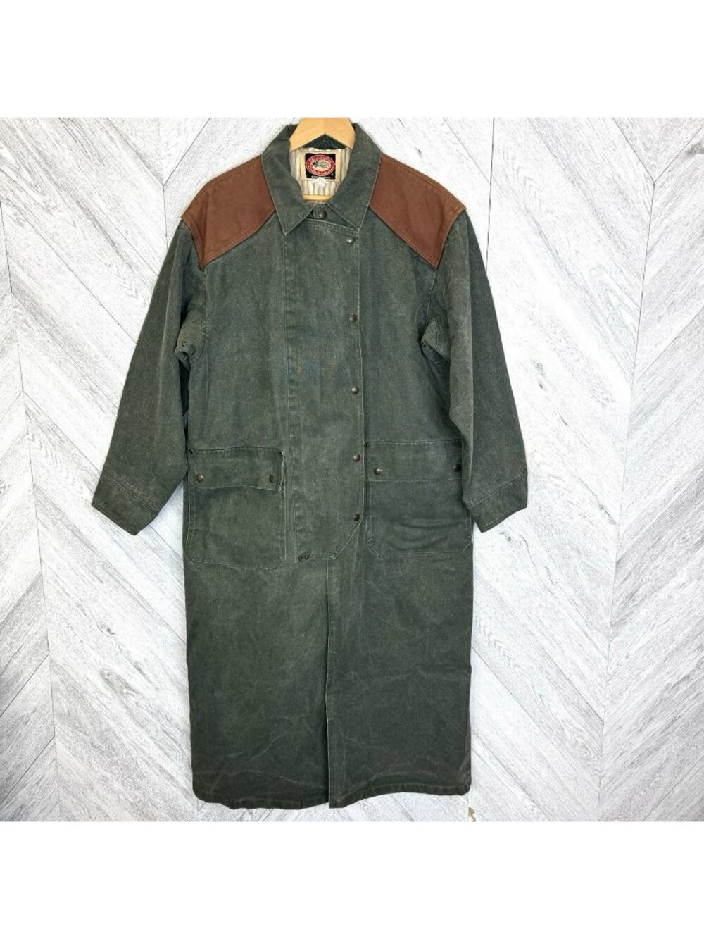 VTG The Australian Outback Collection Green Oilskin Drover Duster Jacket Mens M